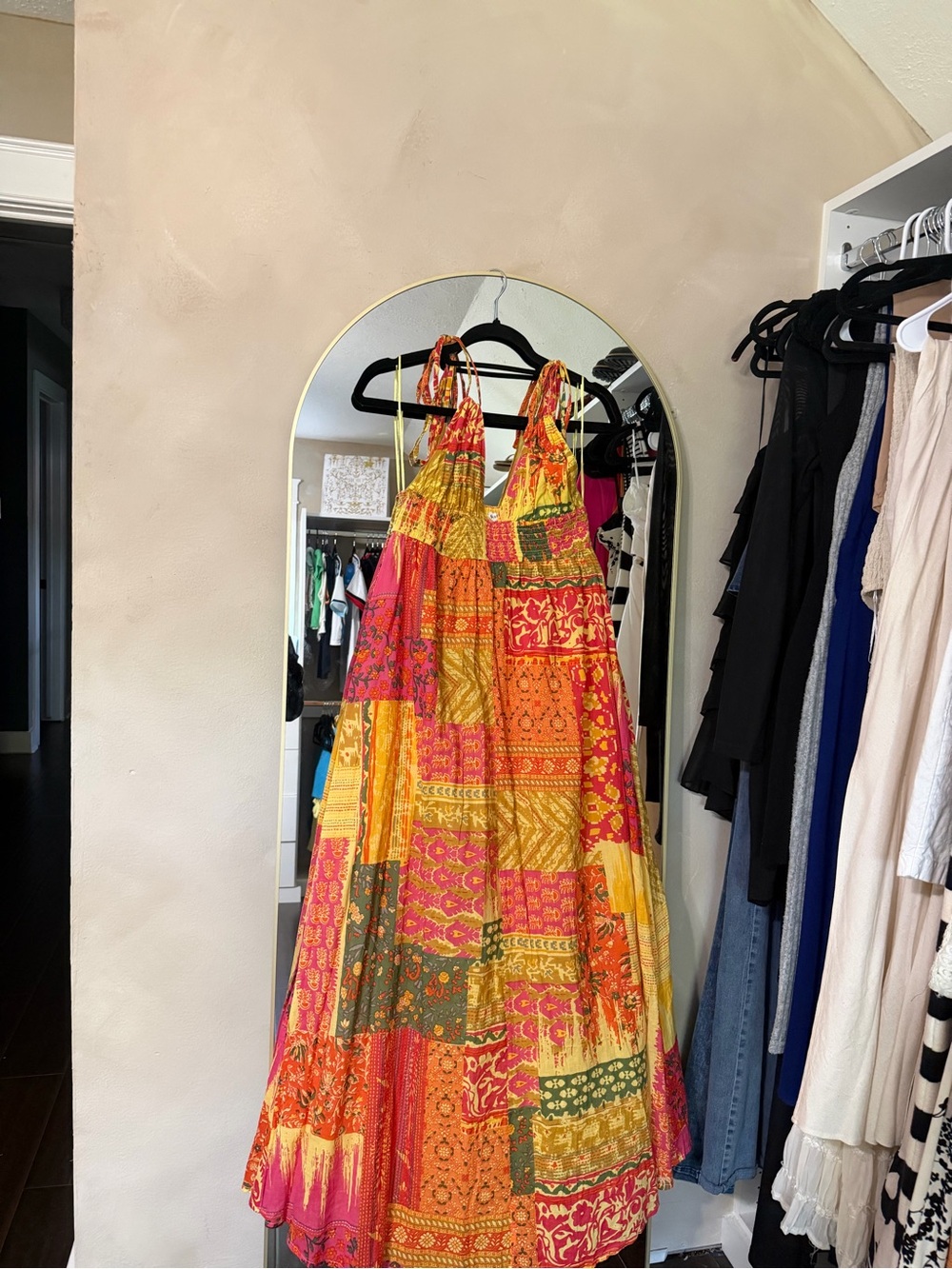 Boho Patchwork Maxi Dress in Yellow & Pink